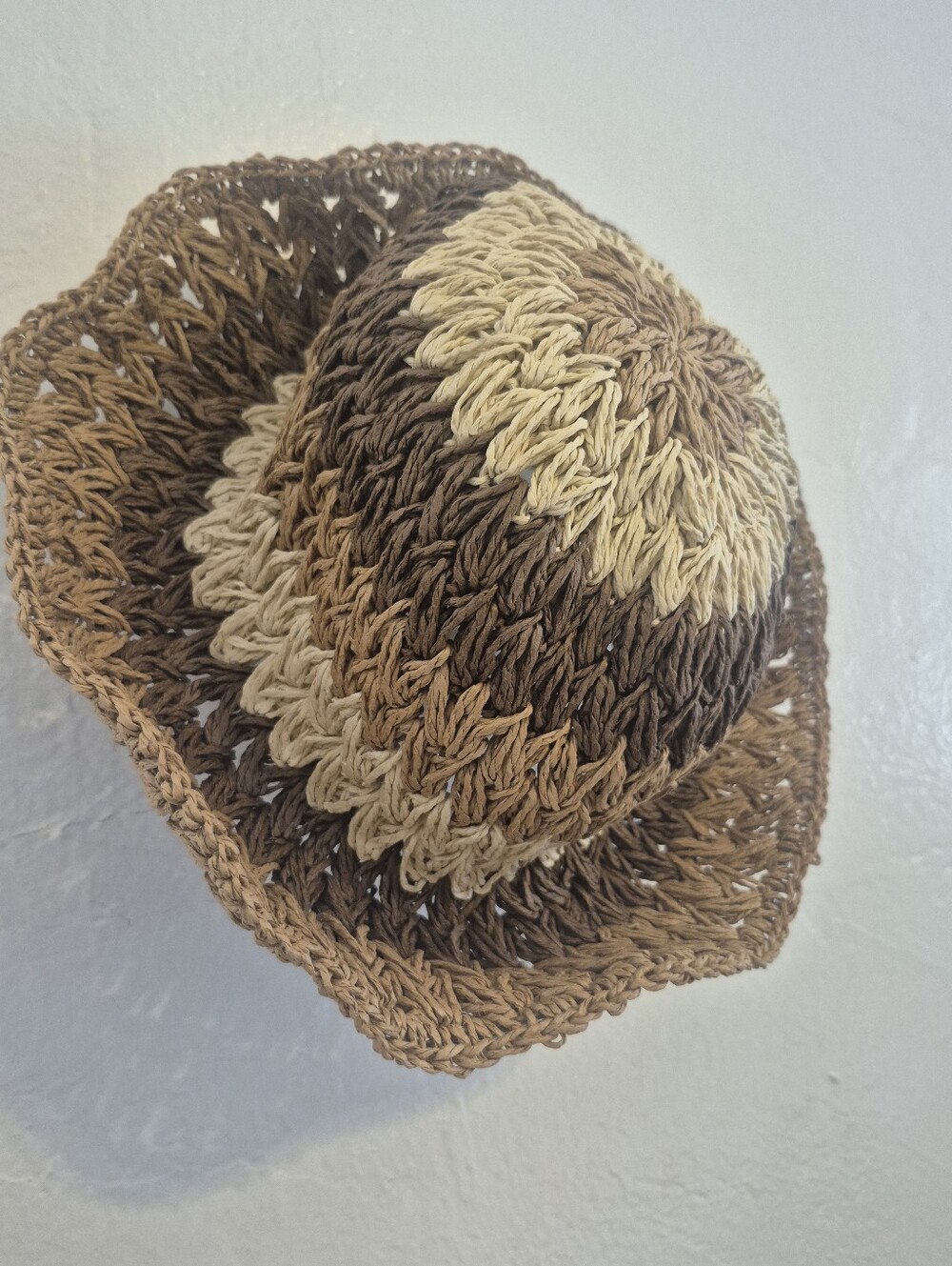 Handwoven Straw Sun Hat in Brown & Cream - Women Accessories
